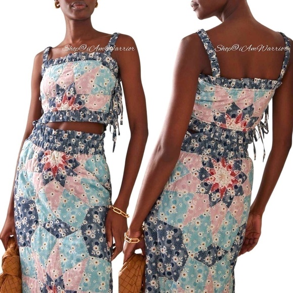 Sea NY NWT quilted floral crop top & matching a-line midi skirt *shop@iamwarrior - Picture 1 of 16